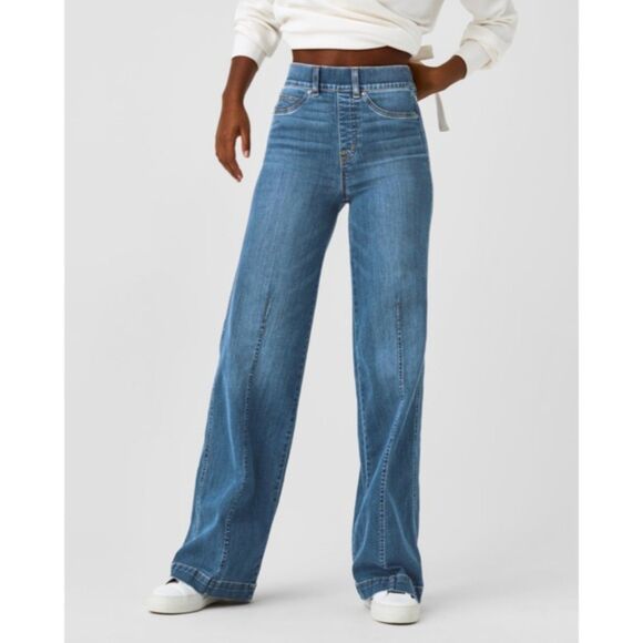 SPANXshape™ EveryWear Seamed-Front Wide Leg Jeans - Blue M - Picture 1 of 13